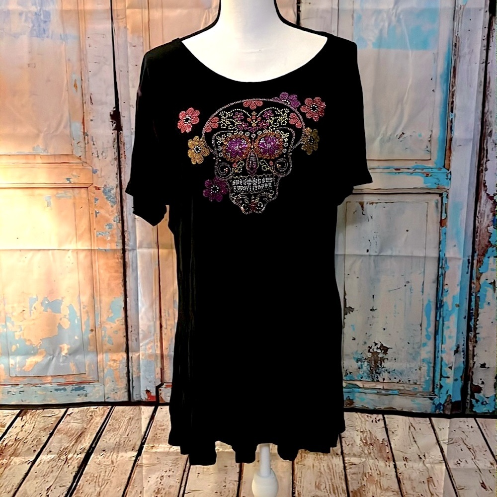 Trilllogy by Morning Sun women’s XL Sugar Skull day of the dead mini dress SOFT!